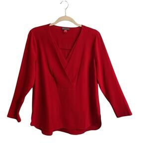 Vince‎ Camuto Red Layered V-Neck Long Sleeve Top Women's PM